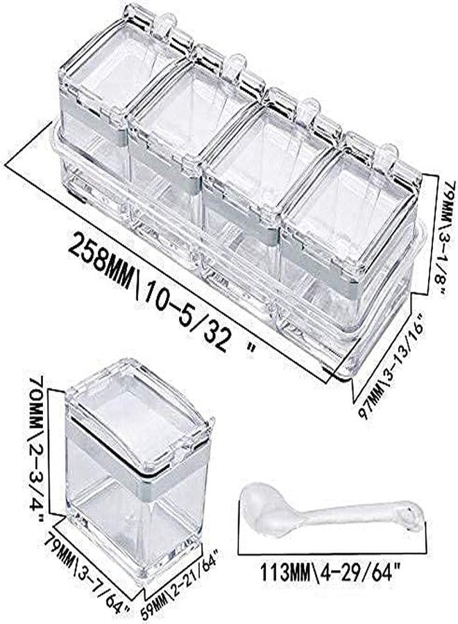 DEVHEART Multipurpose Acrylic Box, Pepper Salt Spice Rack, Plastic 4 Box with Spoons Storage Containers and Cooking Tools, Unbreakable Dining Table Storage Box Ideal for Home and Kitchen (White) - Image 3